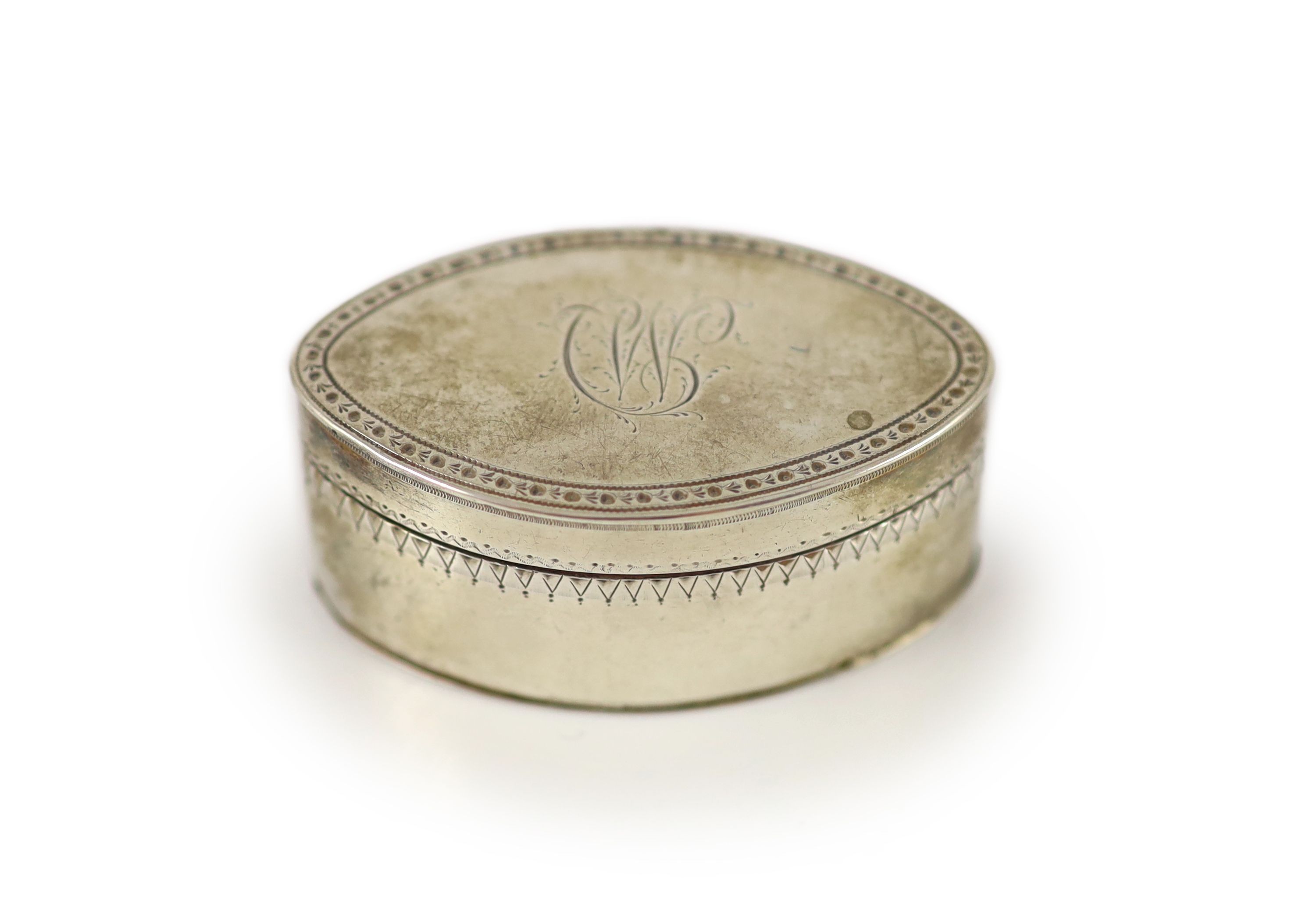 A George III silver navette shaped nutmeg grater, Phipps & Robinson
